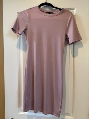 Forever 21 Ribbed Lined Short Sleeve Mini Dress — Mauve Pink